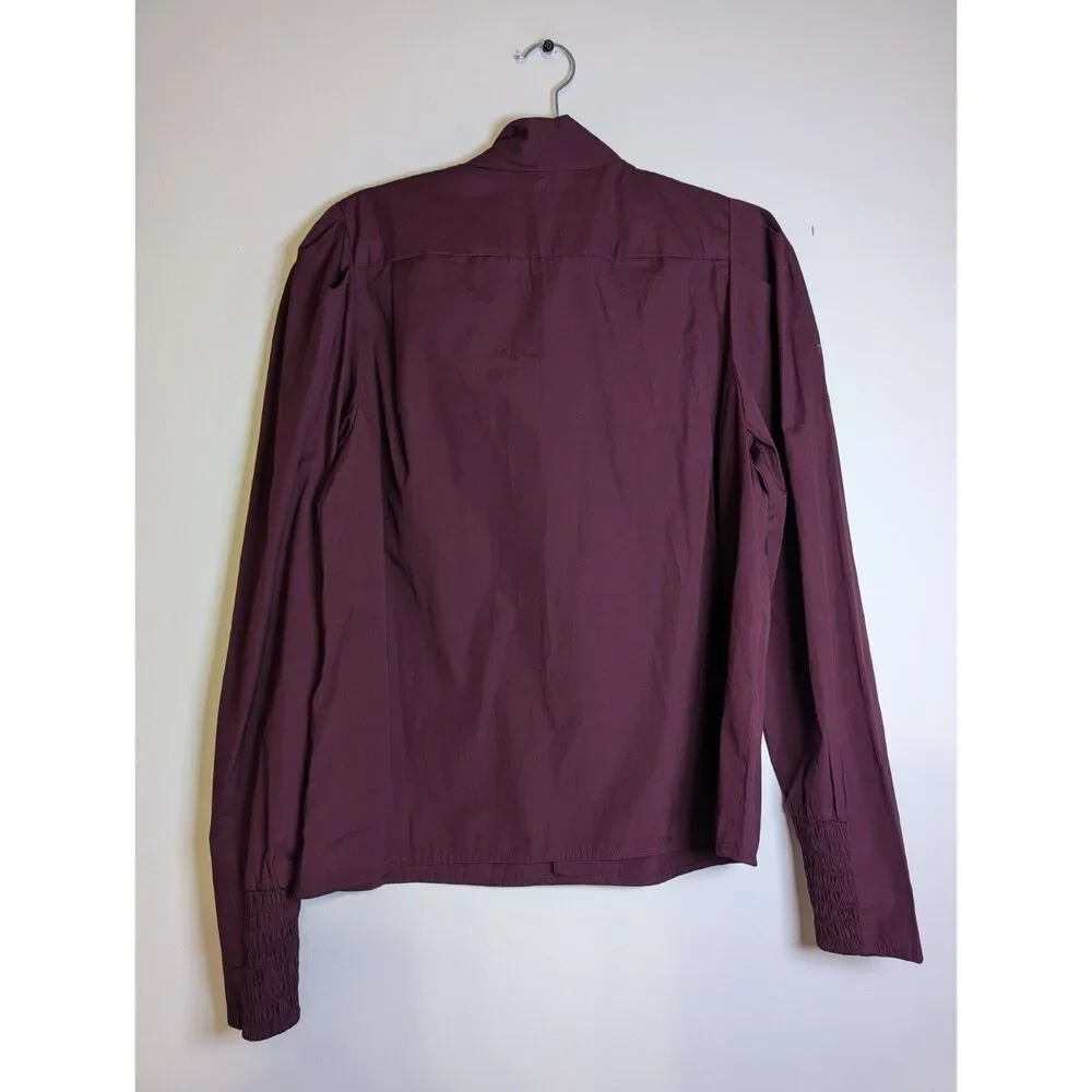 Madewell Dark Pomegranate Cotton Poplin Puff Sleeve Button-Front Tie Top Small